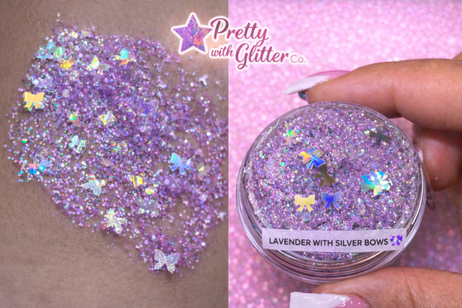 Lavender Glitter gel different custom glitter bows , butterflys