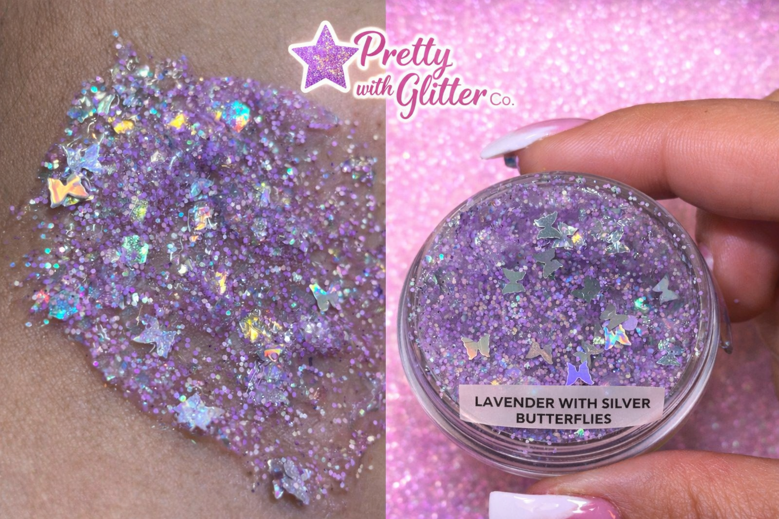 Lavender Glitter gel different custom glitter bows , butterflys